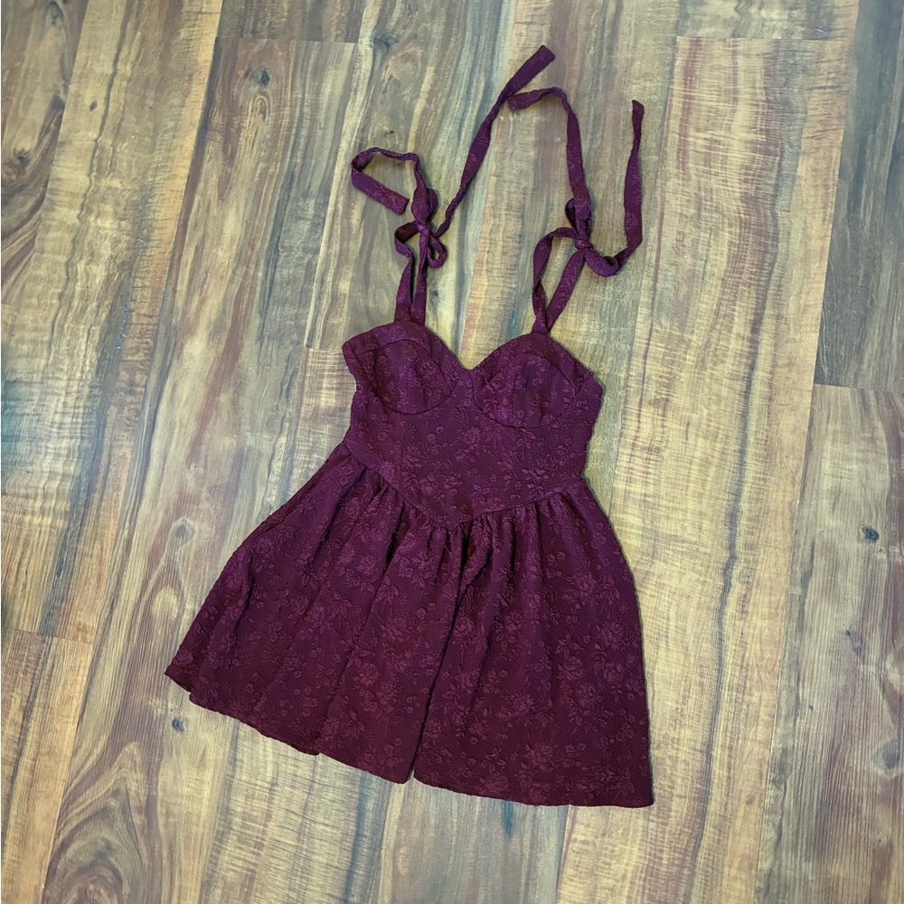 Burgundy Lace Dress with Tie Straps
